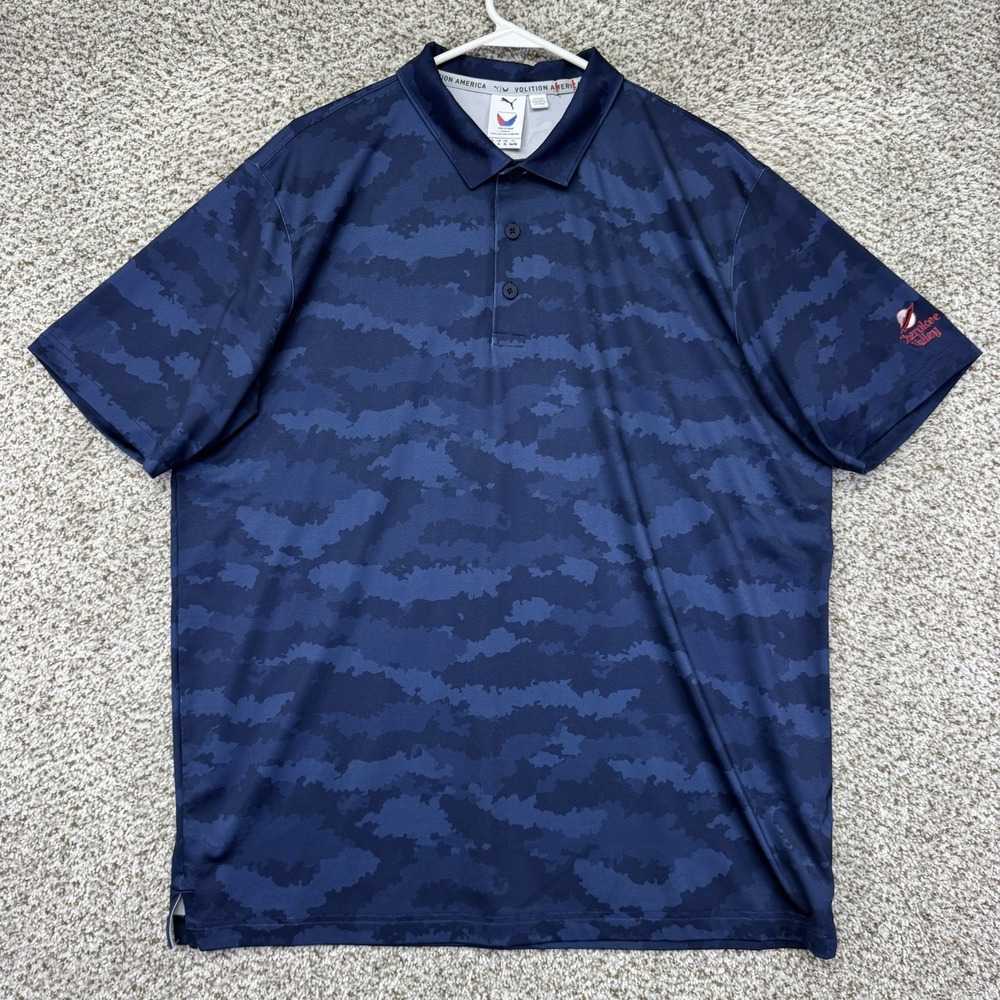 Puma Volition America Golf Polo Shirt Men's Large Blue Camo USA Performance